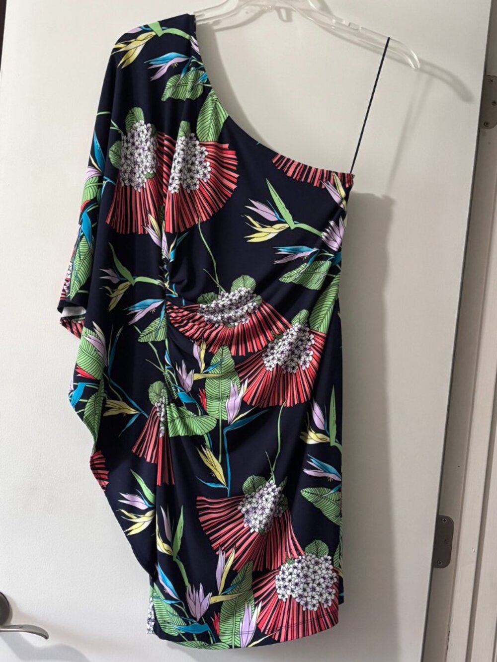 Trina Turk One Shoulder Tropical Floral Ruched Bodycon Mini Dress 8